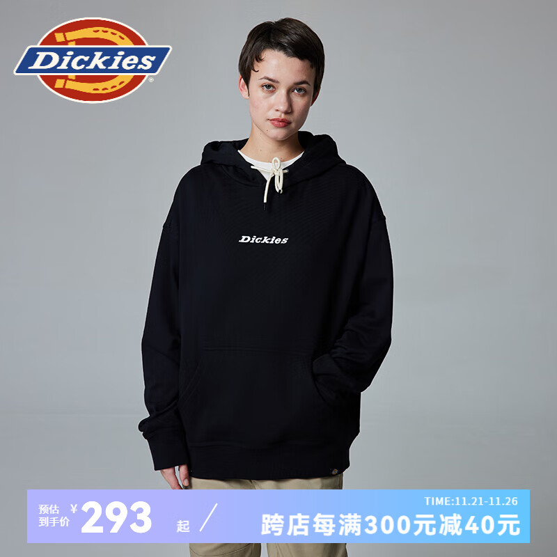 Dickies 帝客 休闲百搭连帽卫衣 男女同款 简约舒适卫衣 DK0A87F6 黑色 M 305.84元