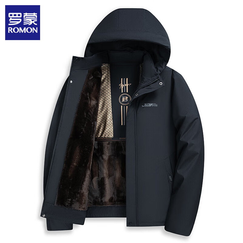 罗蒙 棉服男中长款冬季 2809黑色加绒 2XL (建议体重125-140斤) 92元（需用券）