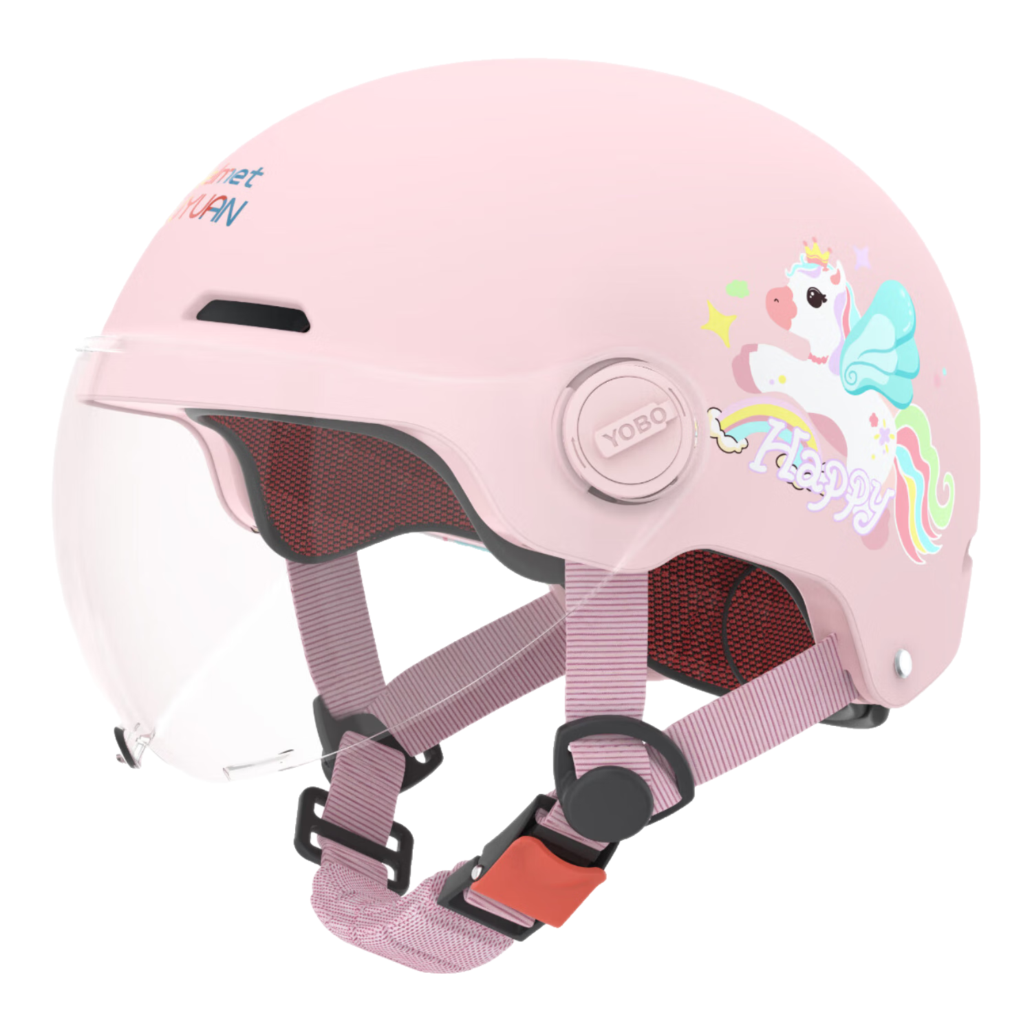 绿源 儿童头盔电动车3c认证 夏季防晒 粉色-彩虹马 透明短镜片 常规款 25元(