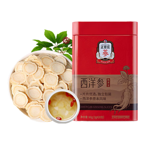 PLUS：正官庄西洋参片60g 含片可泡水可磨西洋参粉 含丰富皂苷 健康滋补品礼