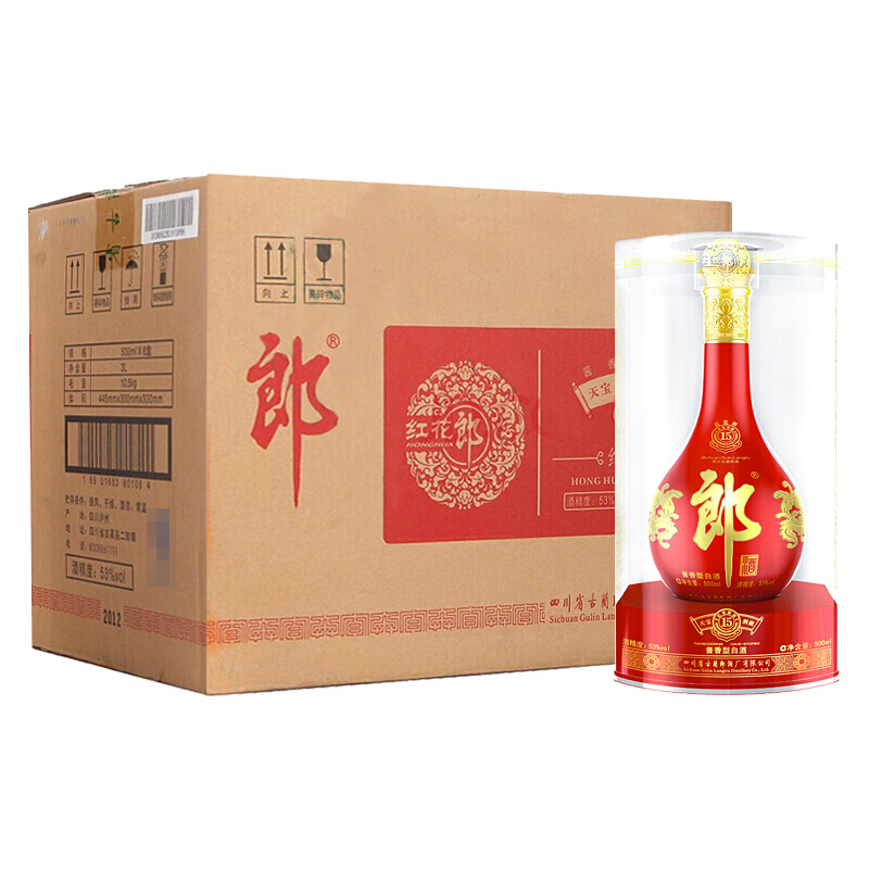 郎酒 红花郎15 53%vol 酱香型白酒 500ml*6瓶 礼盒装 3135元