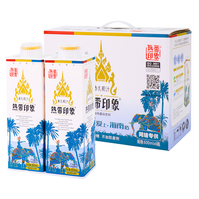 热带印象 泰式鲜榨椰子汁600ml*6瓶整箱果味饮料 43.8元