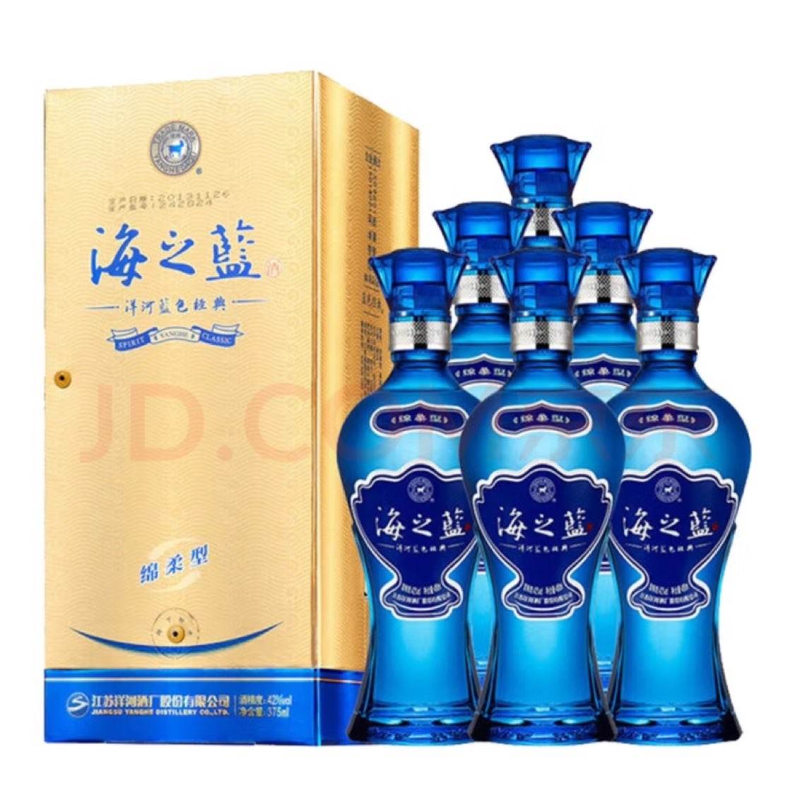 Plus会员：洋河 海之蓝蓝色经典42度375ml*6瓶 整箱装 543.01元（需领券）