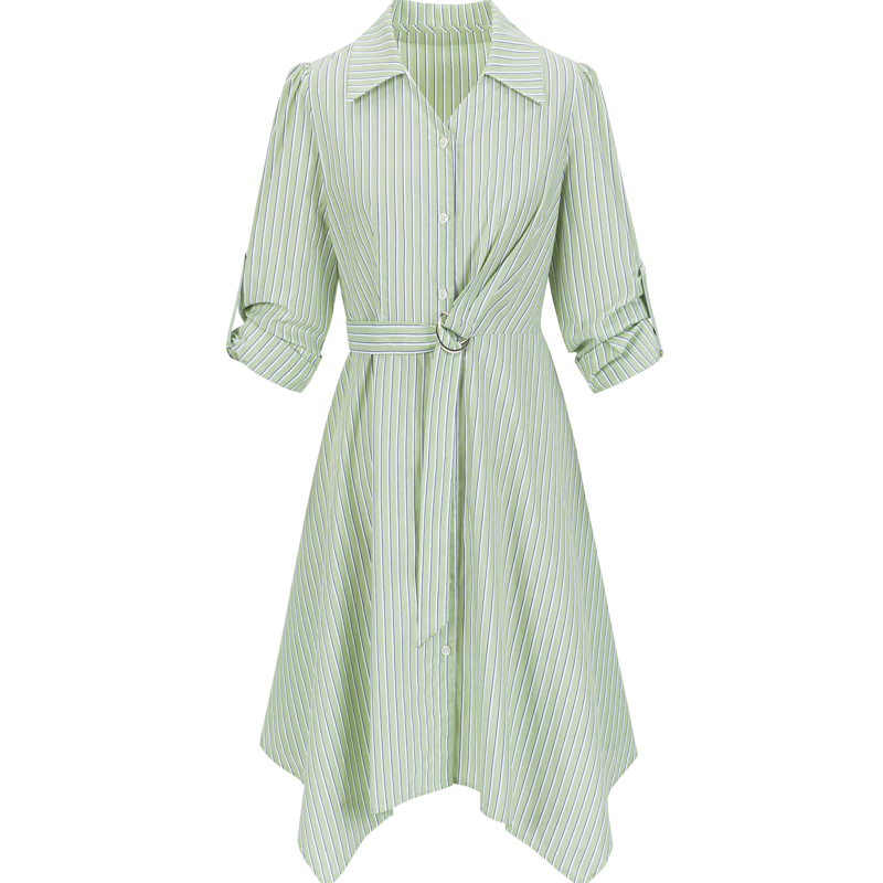 20点开始：Y.SING 衣香丽影 女士绿色条纹连衣裙 104元包邮（叠加PLUS立减到手更低）