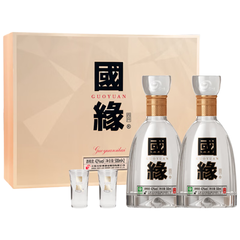 PLUS会员、京东百亿补贴：今世缘 国缘四开 42度 幽雅醇厚型白酒 500ml*2瓶 礼