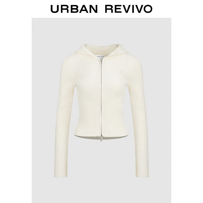 URBAN REVIVO UR2024秋冬女装潮流运动风刺绣双拉链针织开衫UYV940018 象牙白 M 279