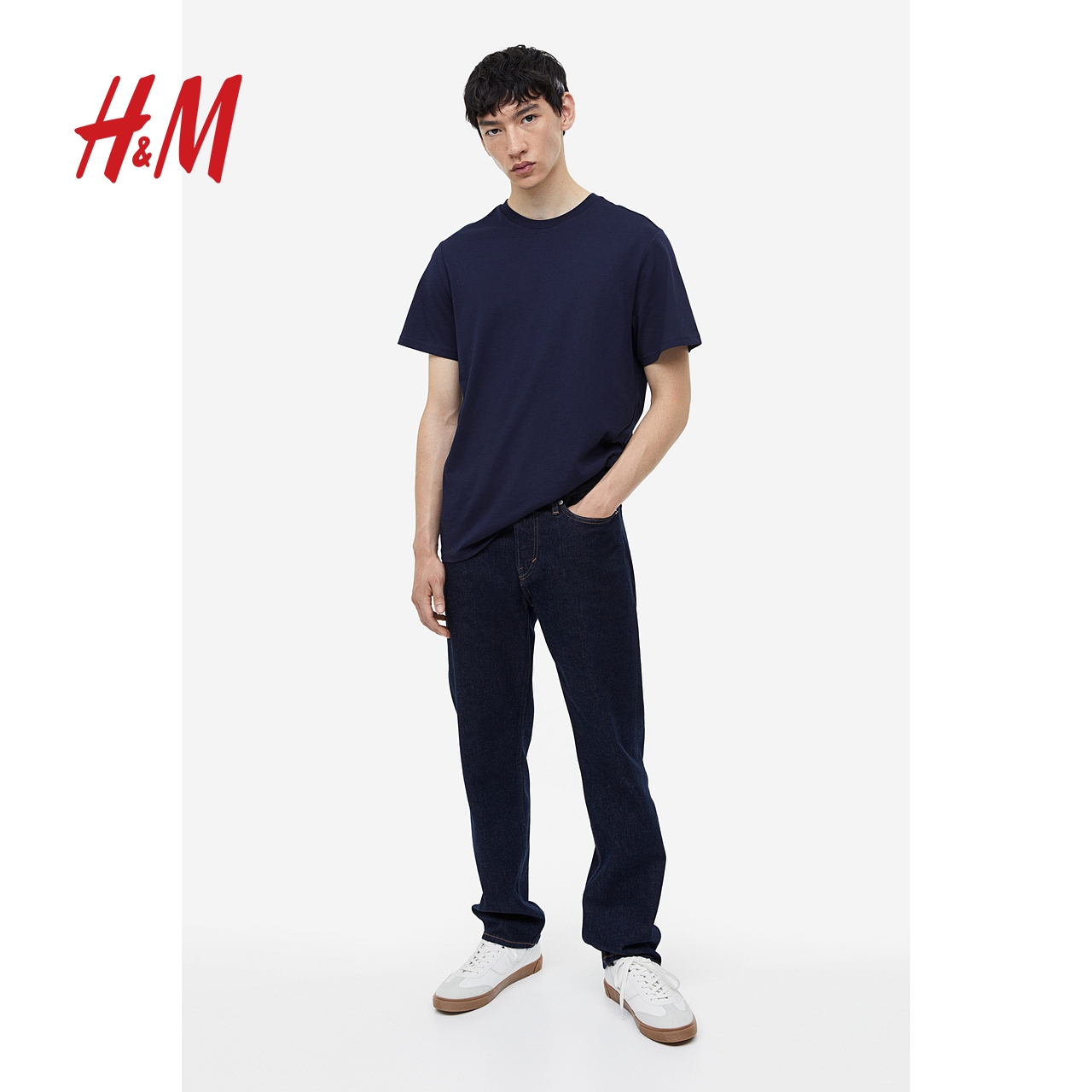 H&M HM男装T恤23冬季纯棉舒适修身圆领男士短袖纯色打底衫0685816 39.2元