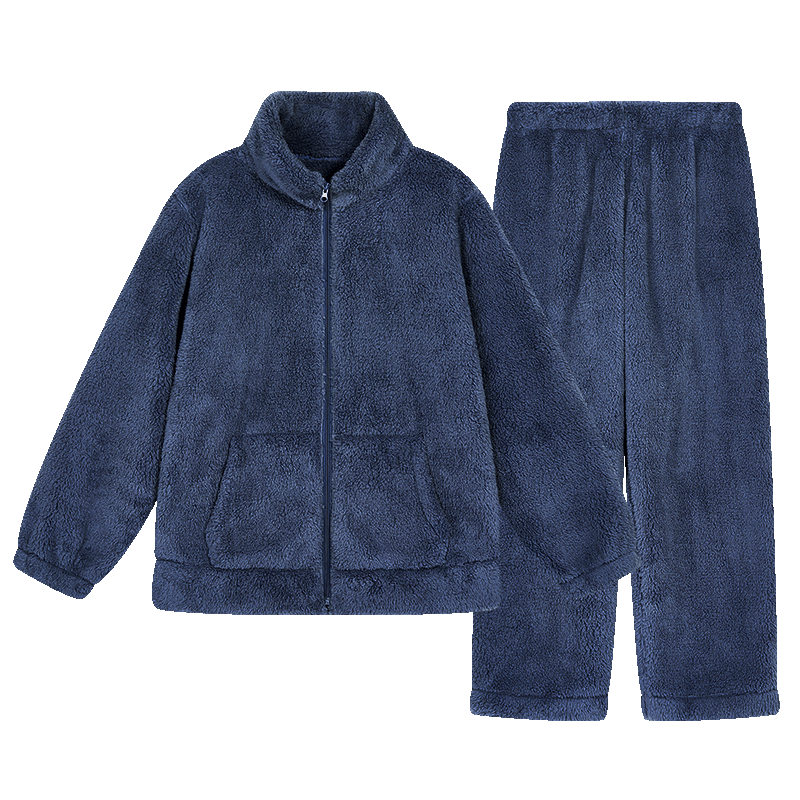 京东京造 10A抗菌抗静电珊瑚绒睡衣男士保暖家居服情侣套装 藏青 XL 114.9元