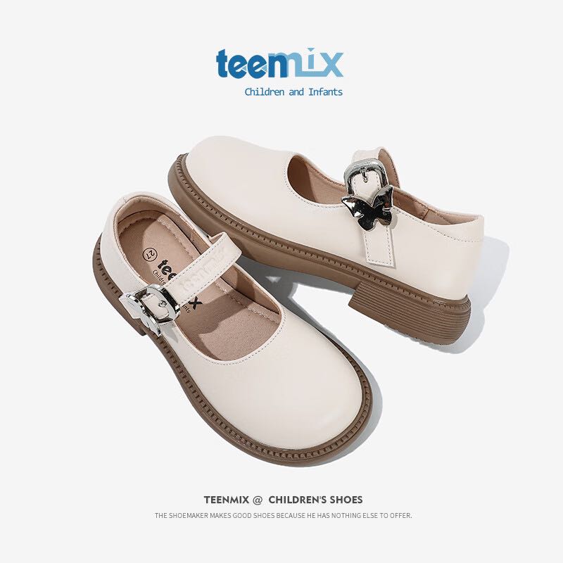 TEENMIX 天美意 童鞋女童黑色小皮鞋 米色 26码 93.26元（需用券）