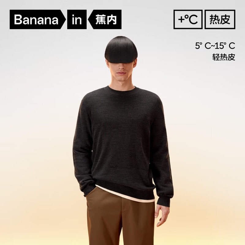 Bananain 蕉内 热皮702+男士圆领毛衣羊毛针织衫 烟花灰 S 179.5元包邮（需用券