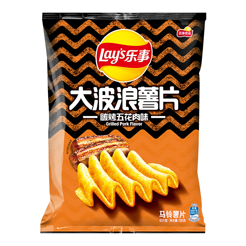 Lay's 乐事 Lay's 乐事 大波浪 薯片 碳烤五花肉味 135g 6.9元