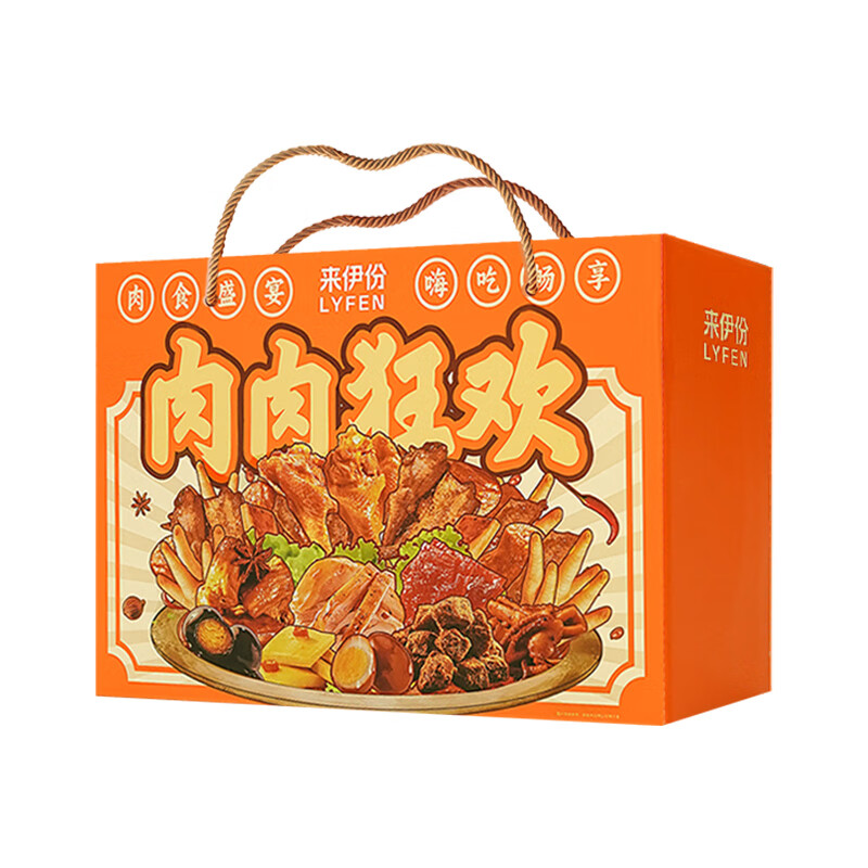 来伊份 零食礼盒贩卖机零食大礼包礼包中秋 肉肉狂欢礼盒1250g 58元（需用券