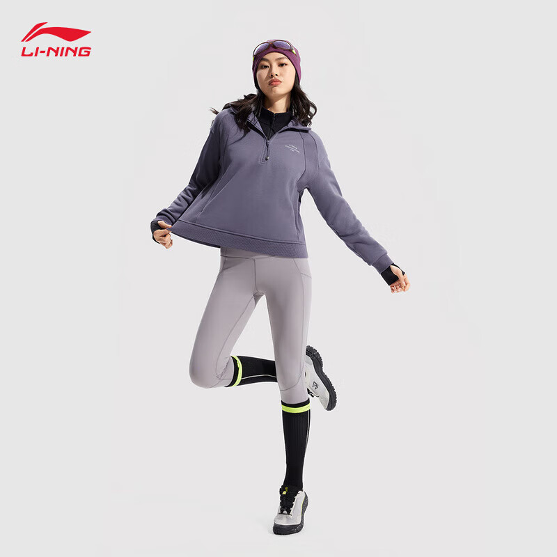 LI-NING 李宁 加绒保暖反光卫衣女子2024秋季新款时尚宽松套头连帽卫衣AWDUF14 1