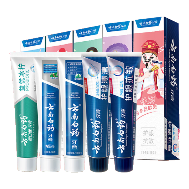 plus会员、需首购:云南白药 牙膏 5效护口国粹礼盒 5支500g＊3件 147.81元包邮（