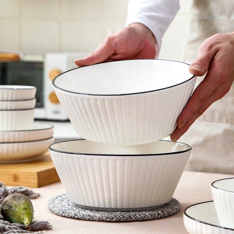YUHANGCIYE 裕行 碗具套装釉下彩日式大碗拉面碗大号汤碗泡面碗8英寸汤碗竖纹