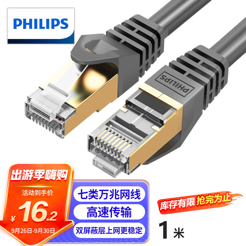 PHILIPS 飞利浦 7类纯铜网线 Cat7七类万兆8芯网络连接线 电脑宽带游戏监控成