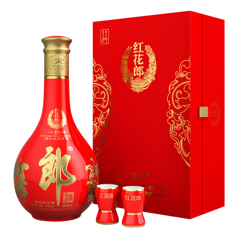 PLUS会员：郎酒 红花郎15 酱香型 白酒 53度 500ml*1瓶 礼盒装 *2件 返后826.79元包