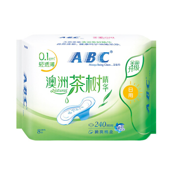 ABC 卫生巾 日用卫生巾澳洲茶树精华瞬吸棉柔0.1cm轻透薄240mm 9.5元