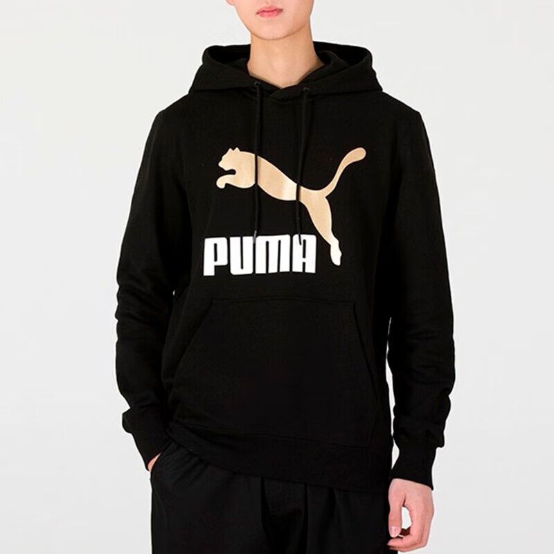 PUMA 彪马 Logo印花连帽运动卫衣男款黑色535341-01 83元