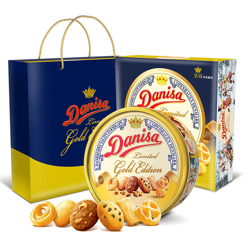 再降价、Plus会员、概率券:danisa 皇冠 曲奇饼干 550g*4件 金色礼盒 168元包邮（