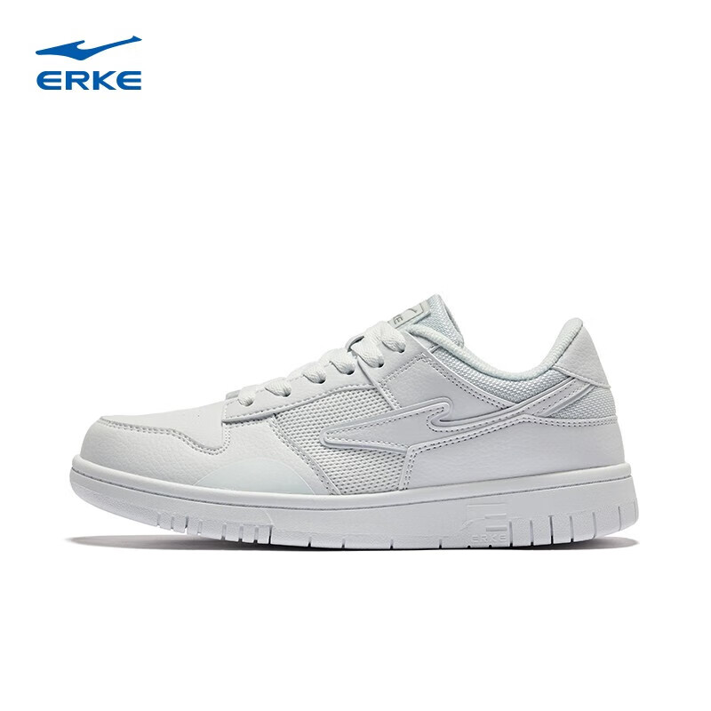 ERKE 鸿星尔克 板鞋耐磨软底撞色休闲滑板鞋运动鞋男女鞋子 正白/浅灰(女款)