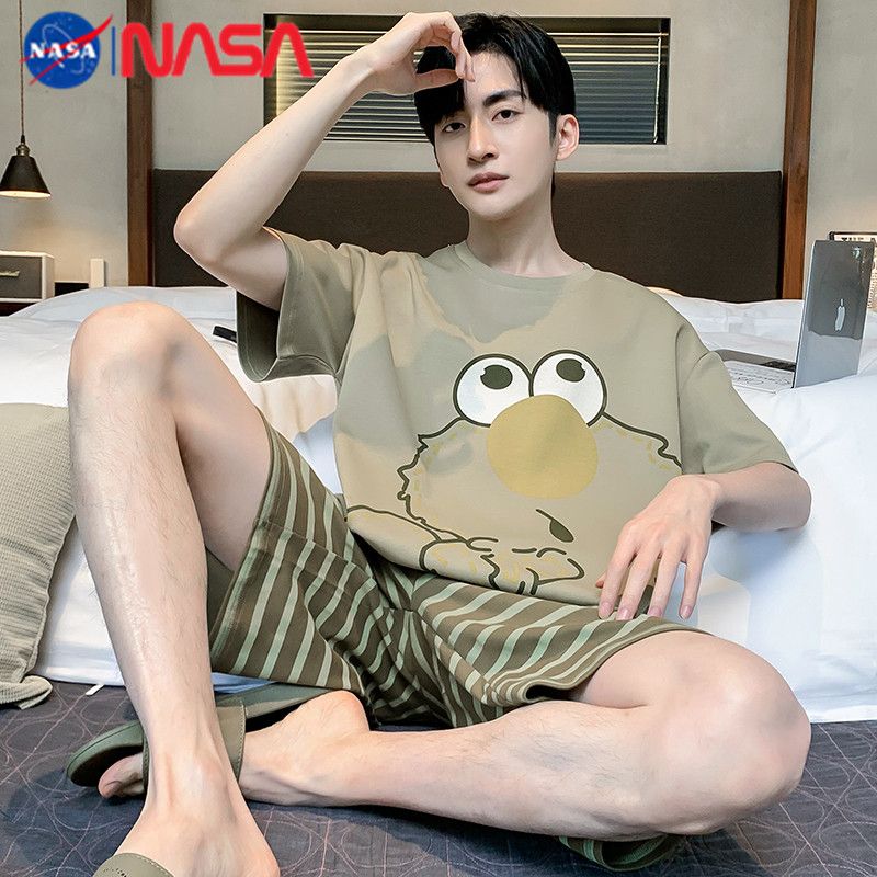 NASAOVER NASA男士睡衣夏季纯棉男款青少年薄款短袖短裤学生夏天家居服套装 39.9元