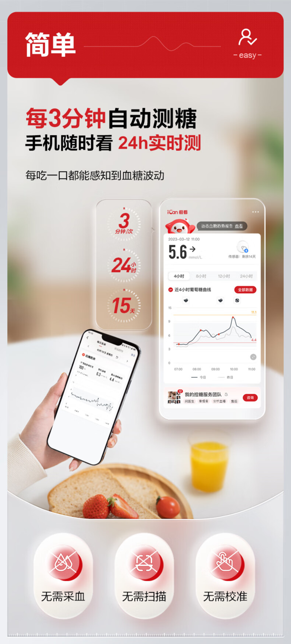 Sinocare 三诺 爱看动态血糖仪iCGM-S3 6盒装 智能控糖管家！