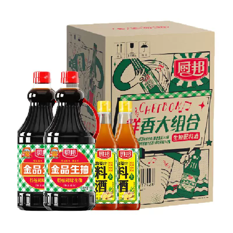 厨邦 金品生抽1.48kg*2+葱姜汁料酒500ml*2 ￥11.55