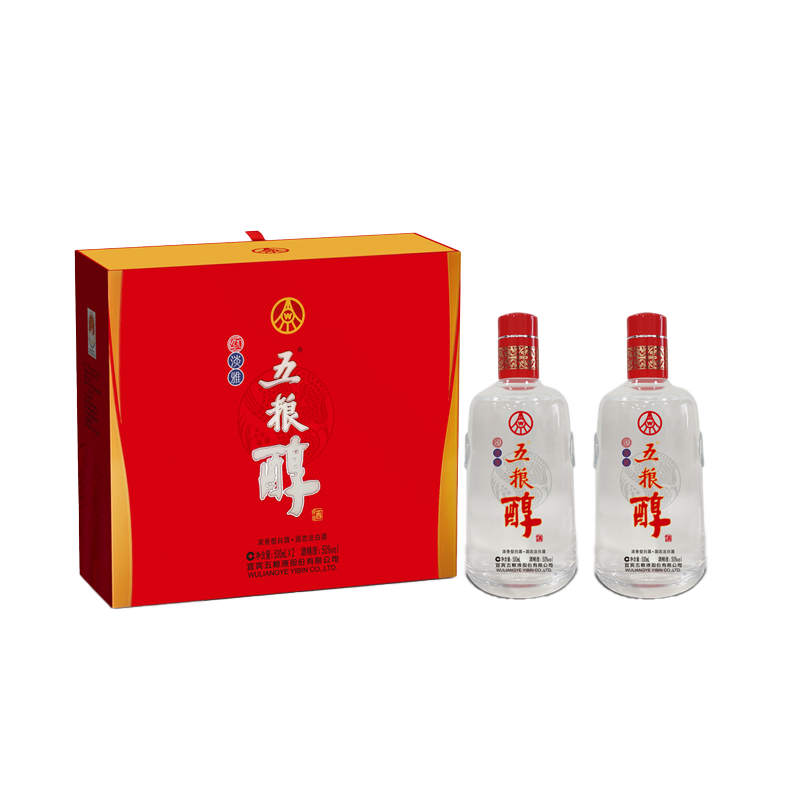 plus会员:五粮液股份 五粮醇 红淡雅 浓香型白酒 50度500ml*2瓶*3盒 整箱装 年货