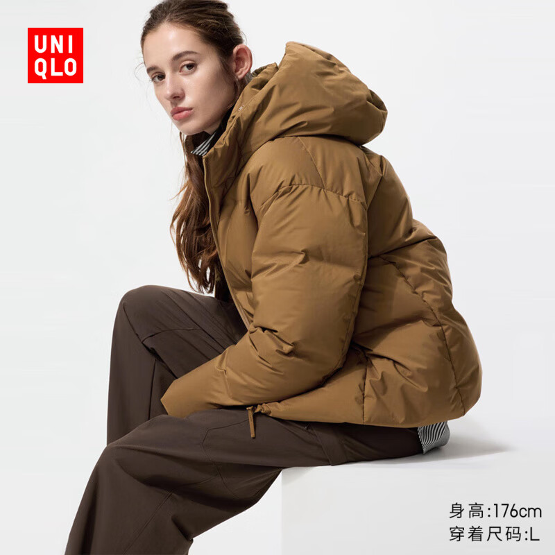 PLUS会员：UNIQLO 女装无缝羽绒连帽外套/外套夹克478577 34 驼色 3XL /170/108C 499.2