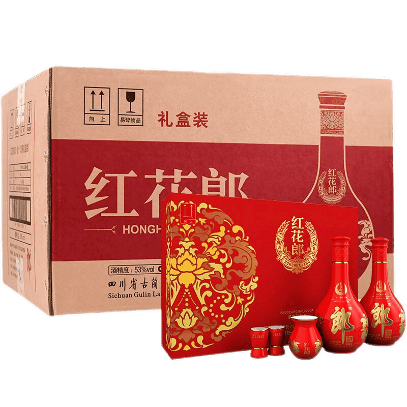 再降价、百亿补贴、PLUS会员：郎酒 红花郎10 酱香型 白酒 53度 500ml*2礼盒*4 