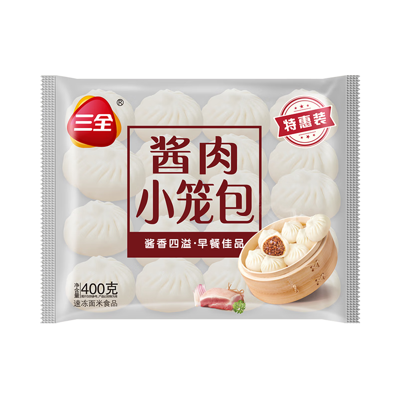 PLUS：三全 酱肉发面小笼包400g*11件 56.9元（需领券，合5.17元/件）