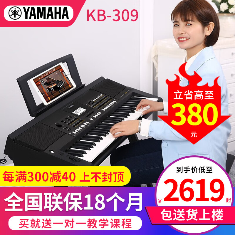 YAMAHA 雅马哈 电子琴KB-309专业61键专业教学演奏考级初学者 KB309标配+Z架全套
