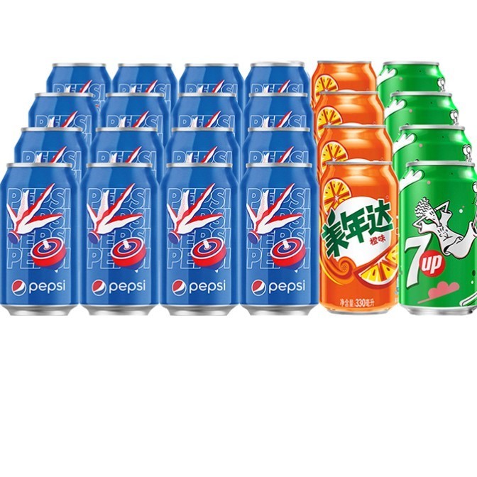 88VIP：pepsi 百事 可乐（原味+7喜+美年达橙味）碳酸饮料330ml*24罐包装随机 37.9