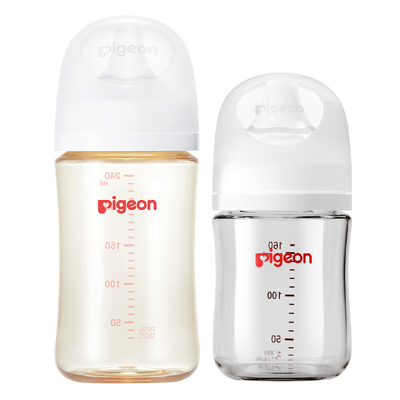 PLUS会员：Pigeon 贝亲 婴儿宽口径玻璃奶瓶160ml +(非玻璃)240ml 146.35元包邮（需