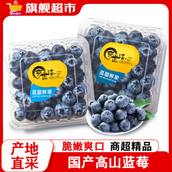京世泽 国产高山蓝莓 时令蓝莓水果 12盒装125g/盒 14mm以下【中果】 ￥109.9