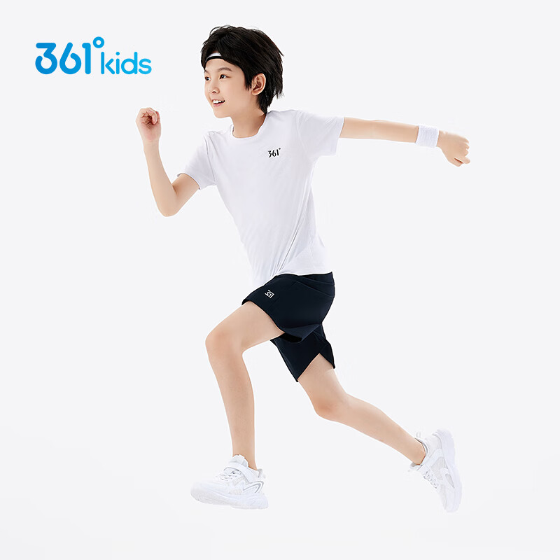 361° 儿童短袖25夏男女童速干透气弹力短T 白/黑120 本白+经典黑 42.65元