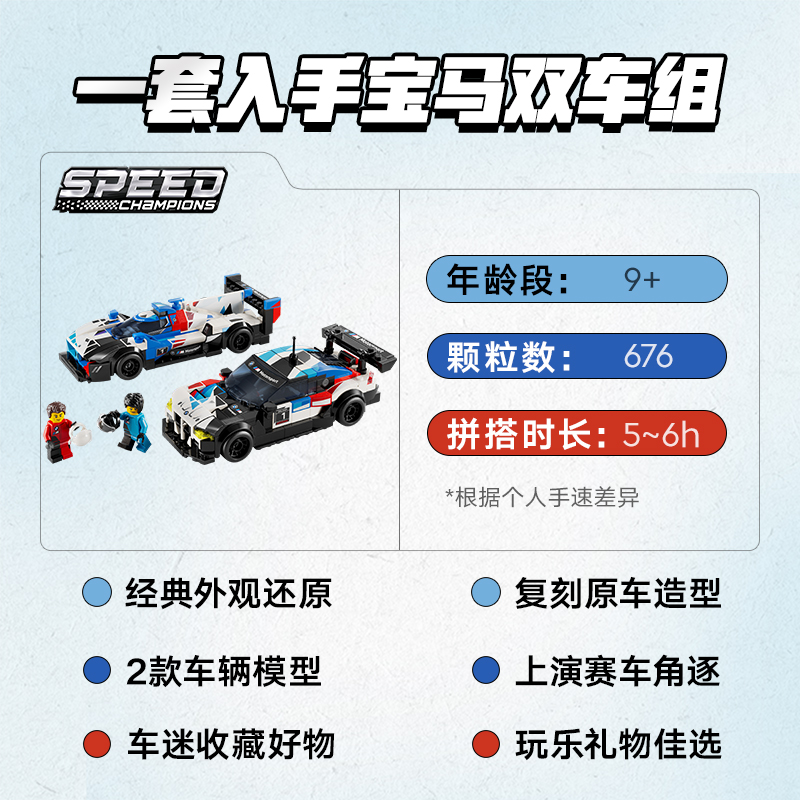 88VIP：LEGO 乐高 宝马M4 GT3 和宝马M Hybrid V8 赛车76922儿童拼插积木玩具9+ 322.05