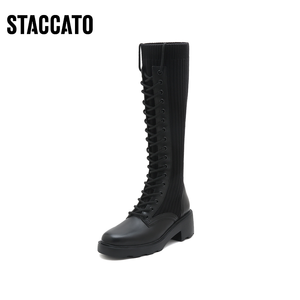 STACCATO 思加图 新款骑士靴马丁靴袜靴瘦瘦靴长靴加绒女皮靴子EEZ11DG2 889.2元