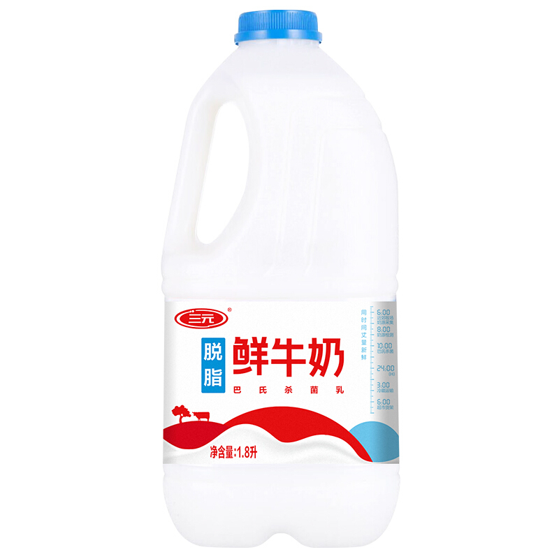 SANYUAN 三元 脱脂鲜牛奶 1.8L 16.28元（需用券）