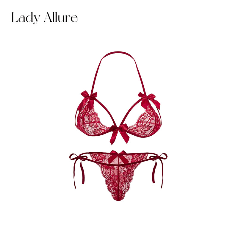 LADYALLURE 情绪感蕾丝蝴蝶结 女士文胸套装 54.5元