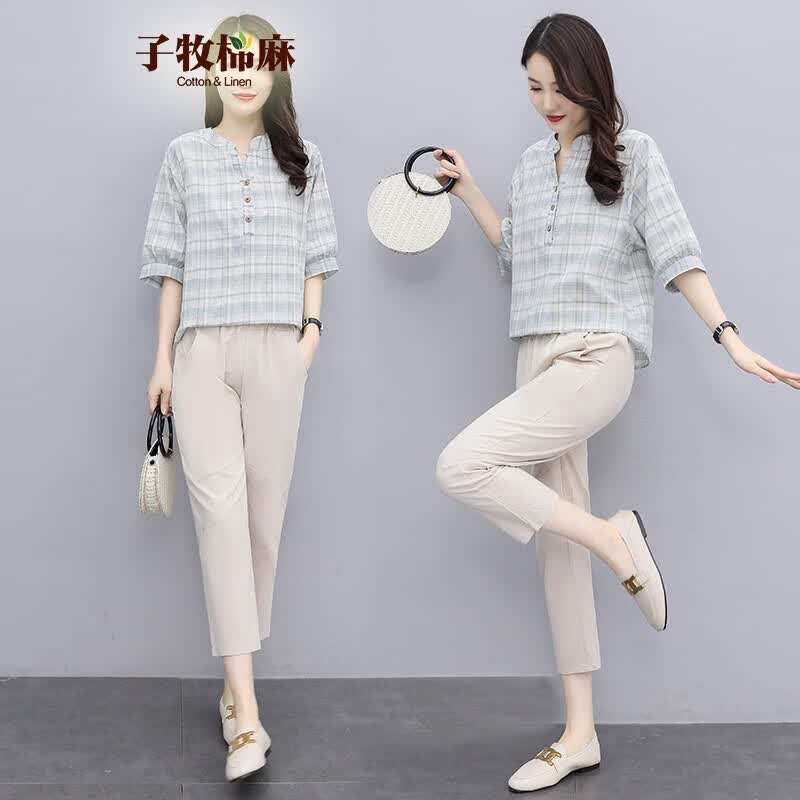 子牧棉麻 女士气质上衣+休闲裤套装 89元（需用券）