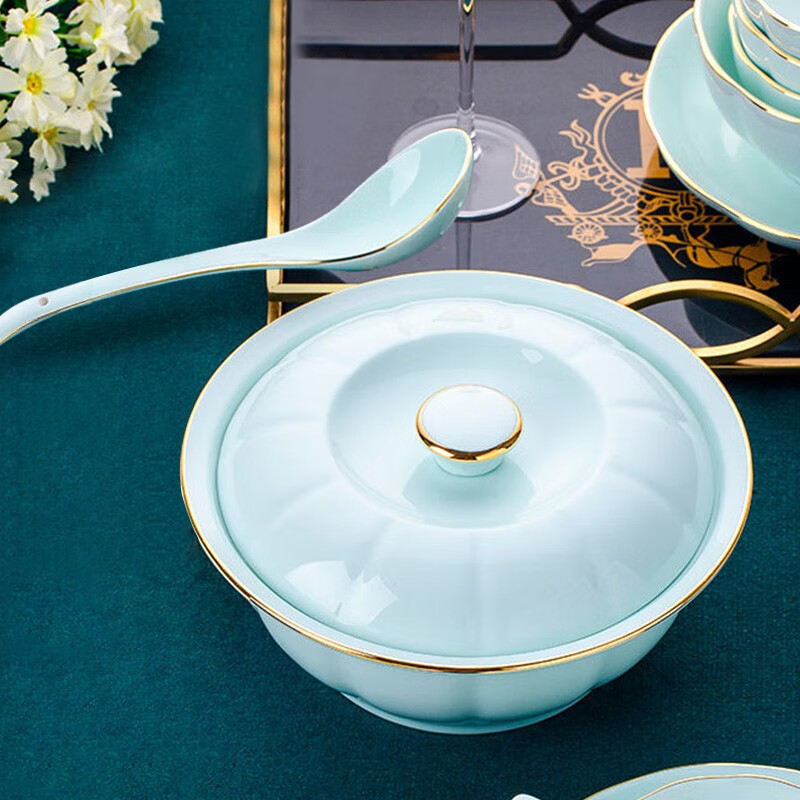 KANQIN 康琴 KANGQIN） 餐具北欧ins金边钻石碗套装创意日式纯色家用陶瓷饭碗汤