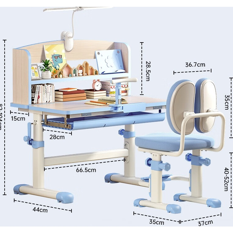PLUS会员：多彩鱼 儿童学习书桌椅套装 80CM桌蓝 两层书架+高弹坐垫椅 369元（