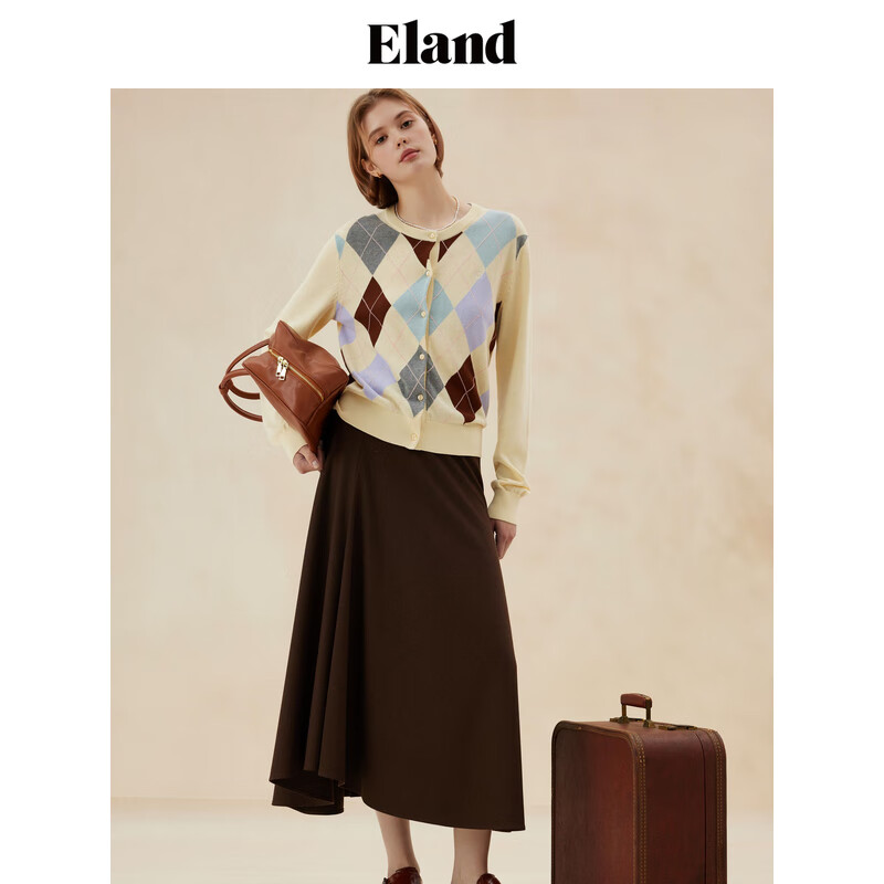 E·LAND 衣恋 ELAND衣恋半身裙女休闲风A字弹力针织长裙2024秋季 棕色(85)Brown L/17