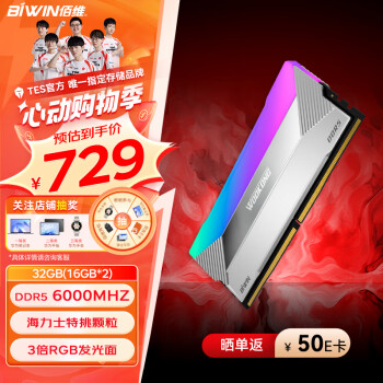 BIWIN 佰维 DX100 DDR5 6000MHz 台式机内存RGB灯条 32GB（16GB*2） ￥606.1