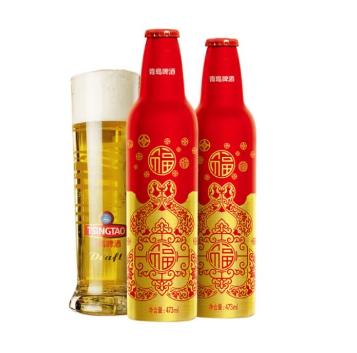 TSINGTAO 青岛啤酒 鸿运当头473ml*16瓶（铝瓶礼盒装）赠福禧10度500mL8罐 共到手2