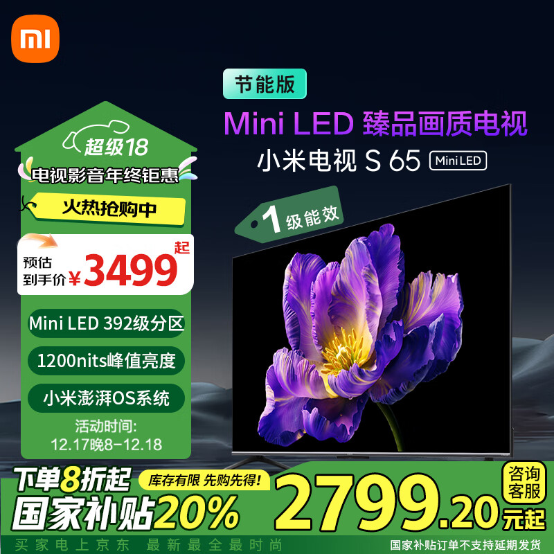 Xiaomi 小米 S Mini系列 L65MA-SPL 液晶电视 65英寸 4K ￥2787.21