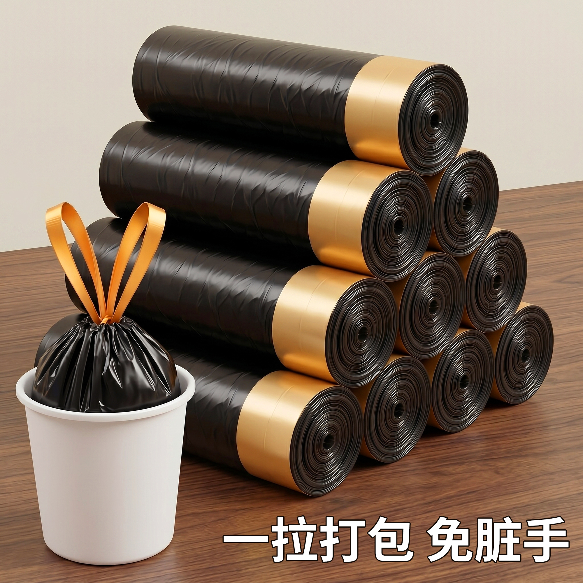 佳帮手 抽绳垃圾袋黑色50*55cm100只双面2.4丝抽取式客厅厨房塑料袋5卷 5.37元 - 清风线报