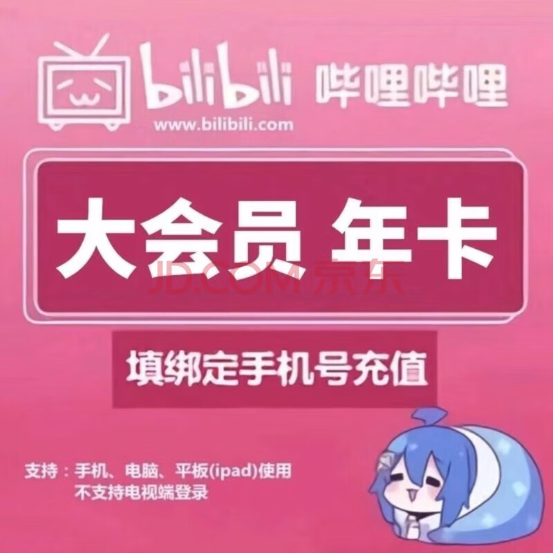 哔哩哔哩大会员12个月B站12个月bilibili年卡 哔哩哔哩年卡 94.8元